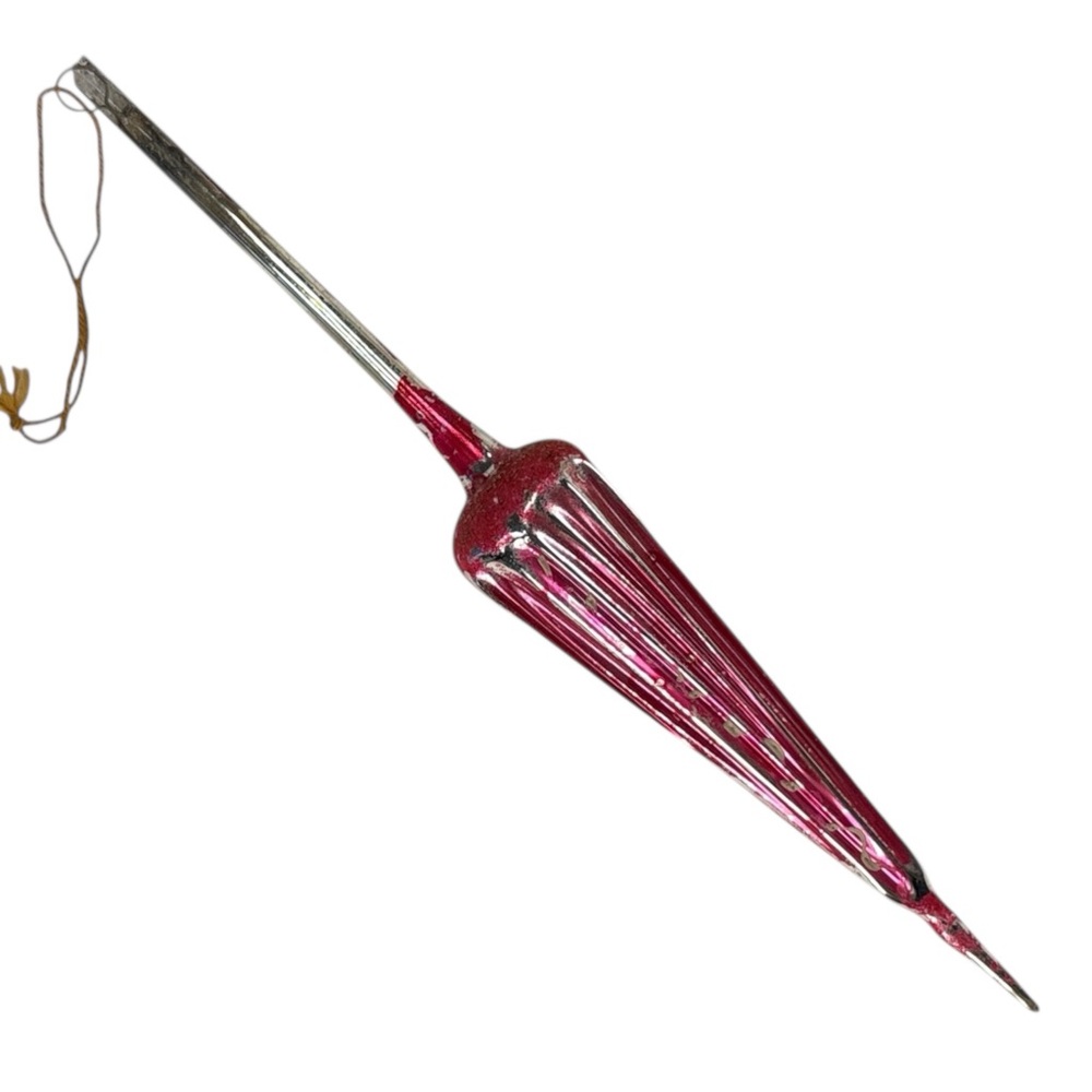 Vintage German Blown Glass Parasol Ornament Wire Hanger Victorian Pink Umbrella